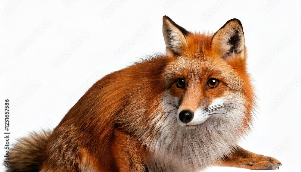 Fototapeta premium Red Fox, Vulpes vulpes, 4 years old, in front of white background