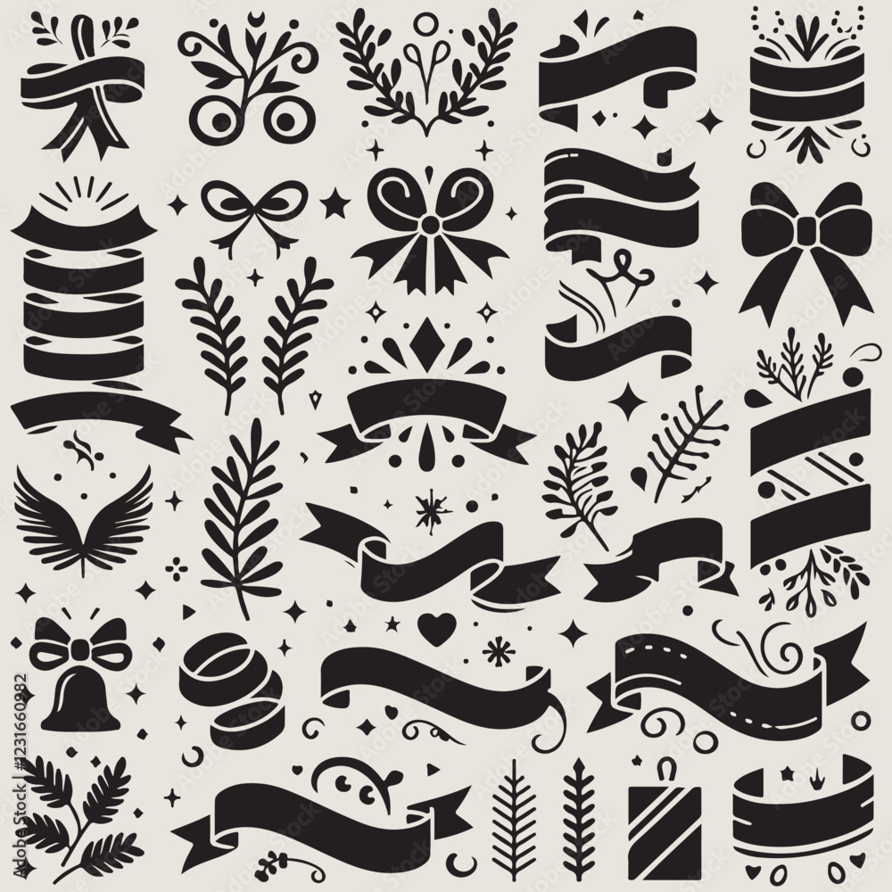 Banner ribbon silhouette vector black shape, Banner ribbon silhouette vector black shape,