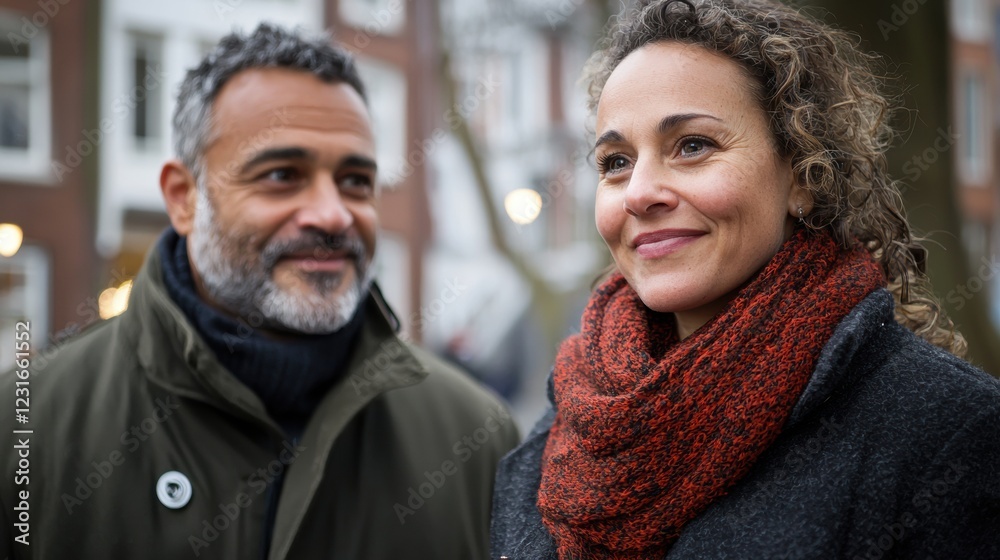 Couple enjoying a winter stroll in the city Couple enjoying a winter stroll in the city