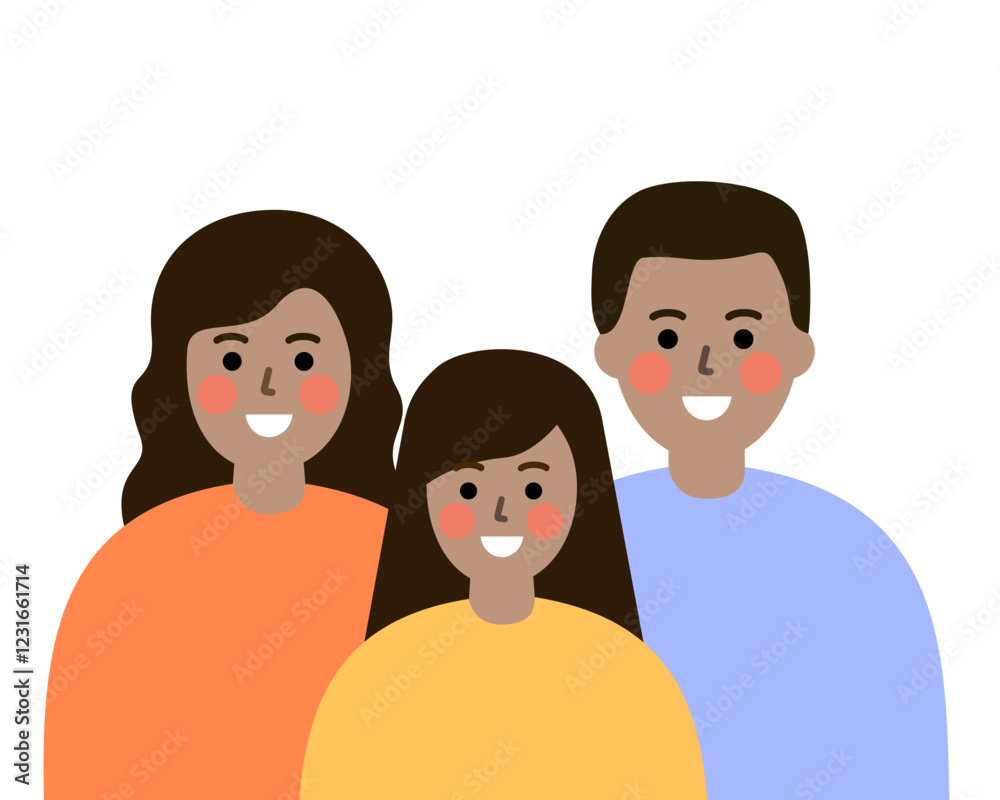 Fototapeta premium Happy family. Smiling parent and child daughter together. Relationship, love, parenthood, childhood concept. Flat people character vector design isolated illustration.