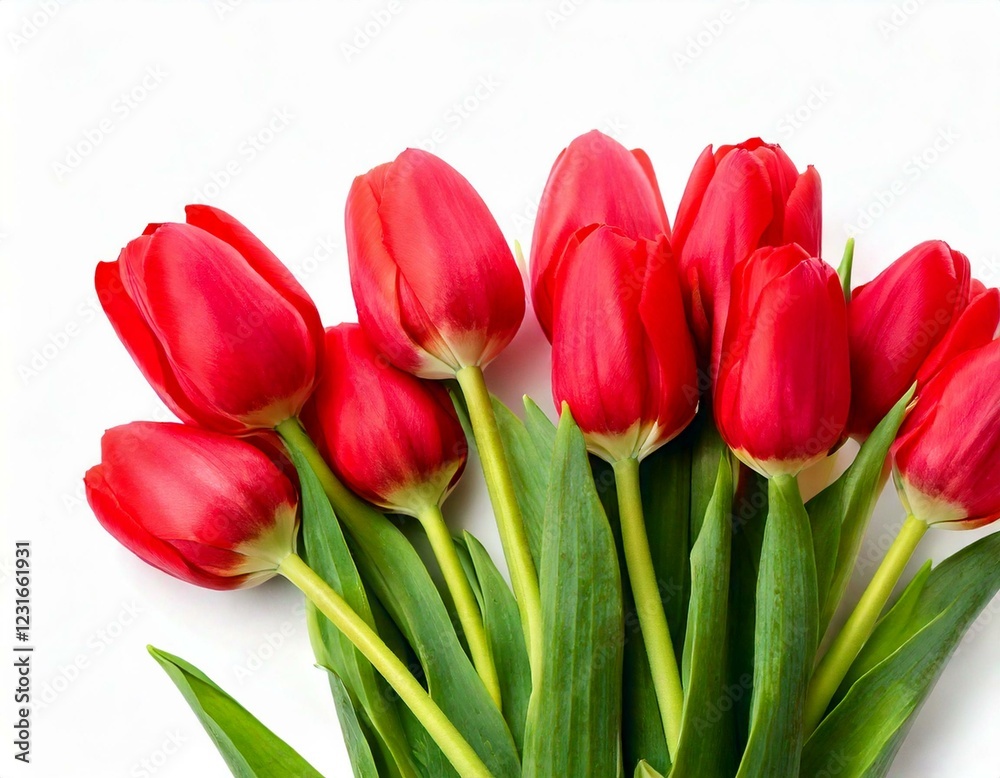 Fototapeta premium Seven red tulip flowers bouquet isolated on white 