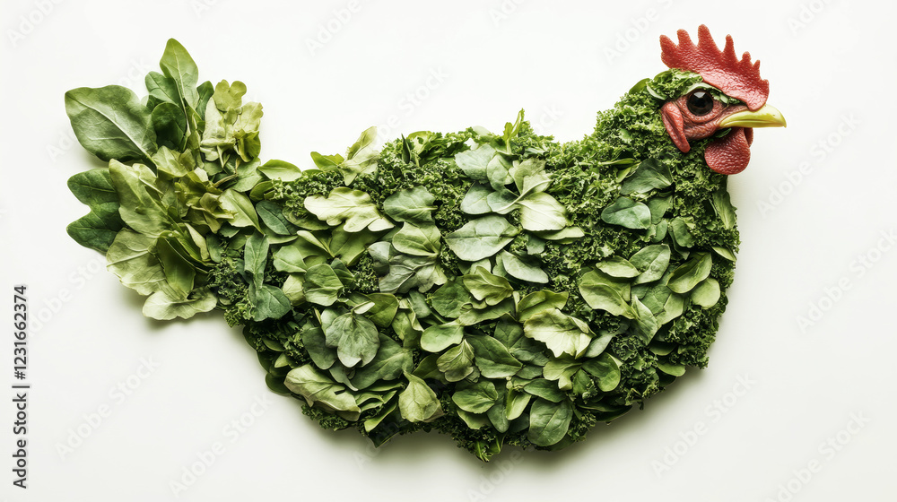 custom made wallpaper toronto digitalCreative design showcases a chicken crafted entirely from vibrant green vegetables against a minimal white background