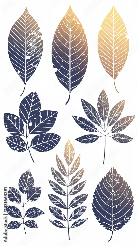 Gradient foliage leaf vector designs for creative and nature-inspired artwork Gradient foliage leaf vector designs for creative and nature-inspired artwork