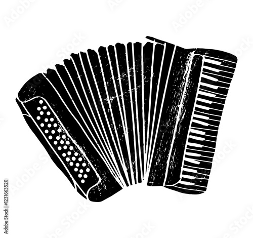 Hand Drawn accordion Illustration. Textured Vector. Isolated on White Background