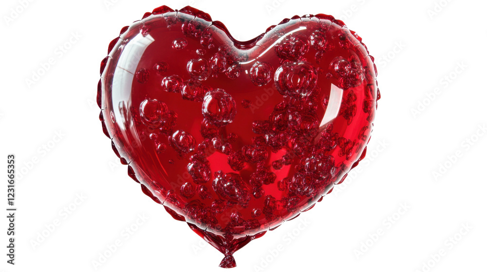 Red heart-shaped balloon filled with small bubbles floating on transparent background Red heart-shaped balloon filled with small bubbles floating on transparent background