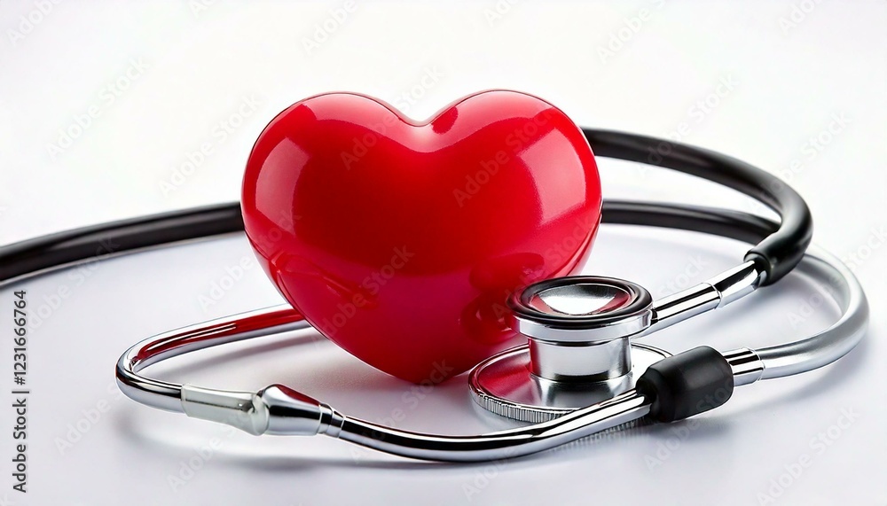 stethoscope and heart, a concept of heart white background stethoscope and heart, a concept of heart white background