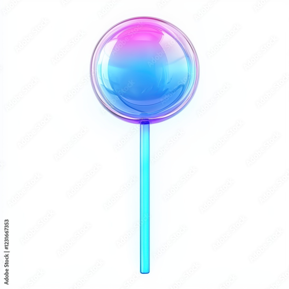 Glowing neon blue lollipop with a translucent effect, centered on a clean white background Glowing neon blue lollipop with a translucent effect, centered on a clean white background