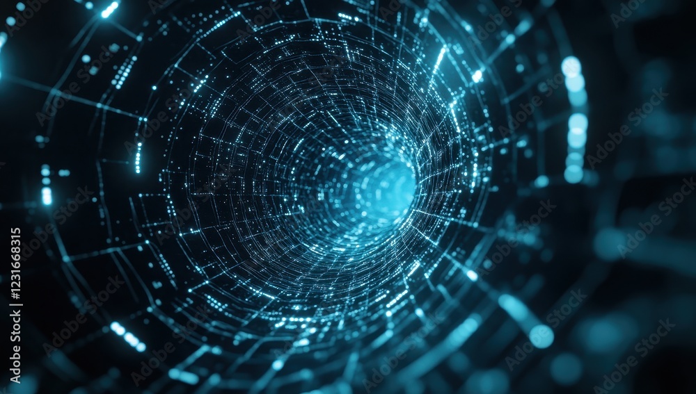 Digital tunnel, glowing lines, network, data flow, abstract background, technology concept Digital tunnel, glowing lines, network, data flow, abstract background, technology concept