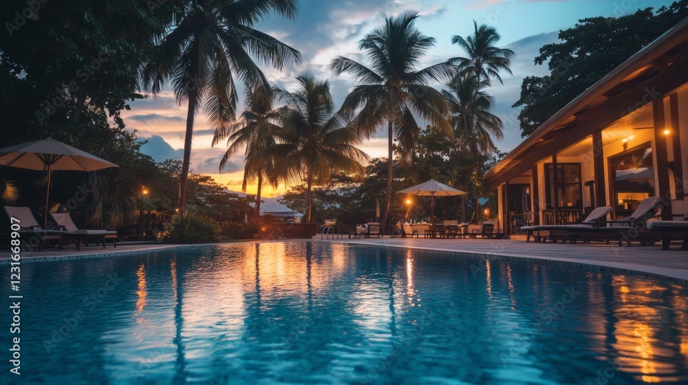 Luxurious Tropical Resort Pool at Sunset Luxurious Tropical Resort Pool at Sunset