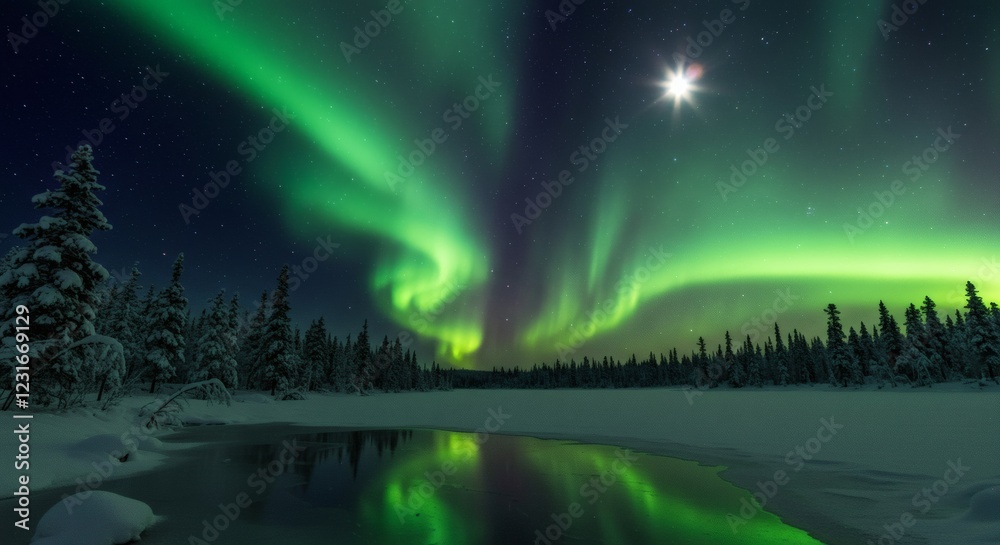 custom made wallpaper toronto digitalStunning Aurora Borealis Over Frozen Lake Winter Landscape