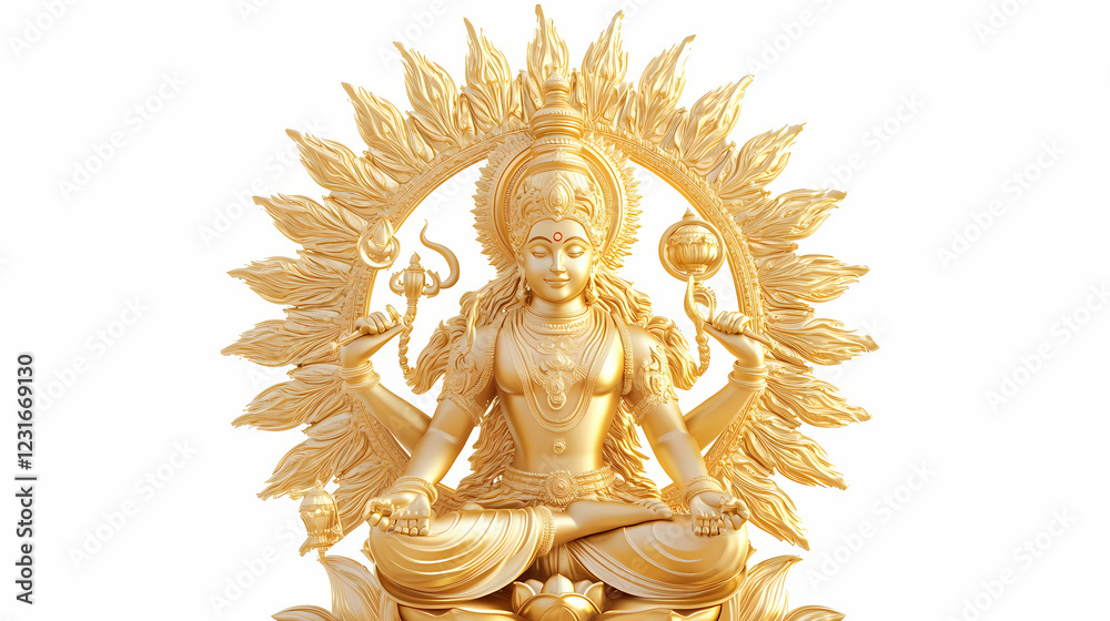 Fototapeta premium Golden sculpture of a deity representing prosperity and wisdom. Generative AI