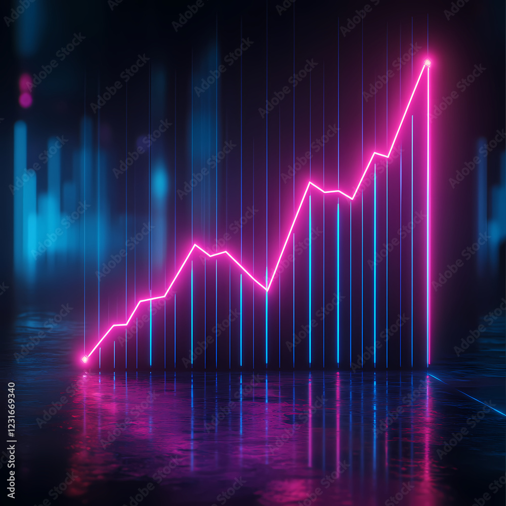 Dynamic digital graph showing upward trend in neon colors. Generative AI Dynamic digital graph showing upward trend in neon colors. Generative AI