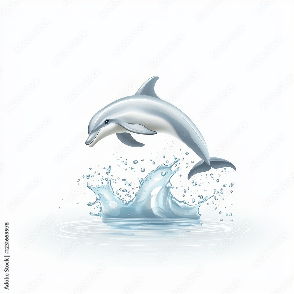 Obraz premium Graceful dolphin jumping out of the water, isolated on a clean white background