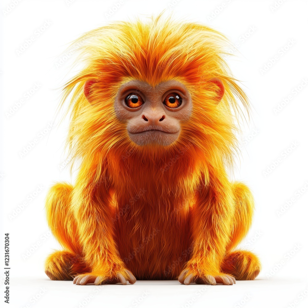 Obraz premium Golden lion tamarin monkey with a fluffy mane, centered on a clean white background
