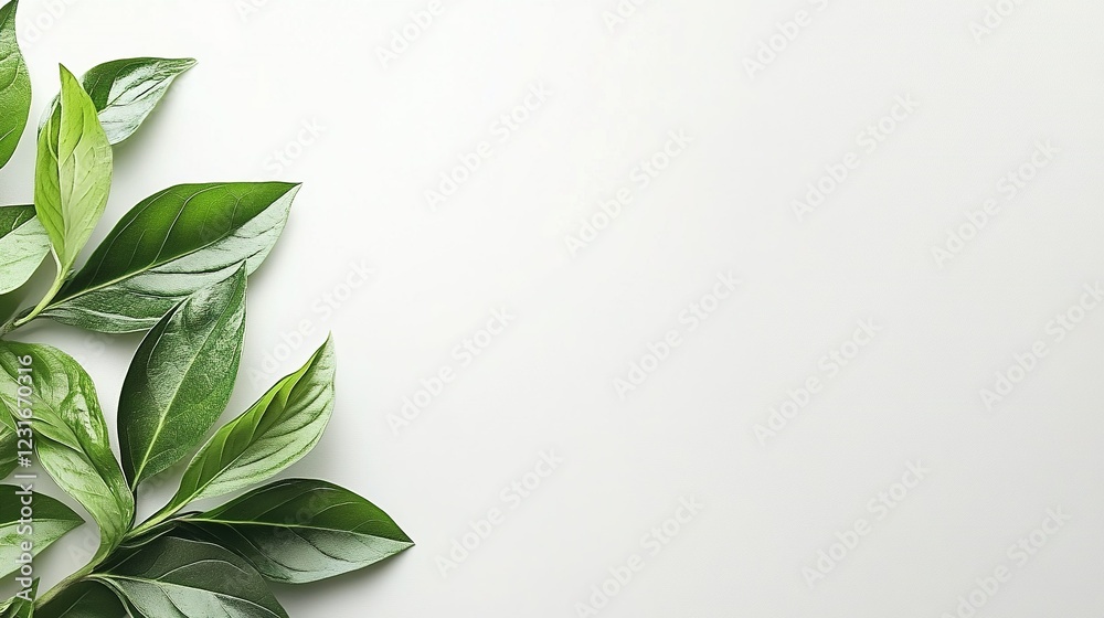 Fototapeta premium Lush Green Leaves on White Background Nature Photography