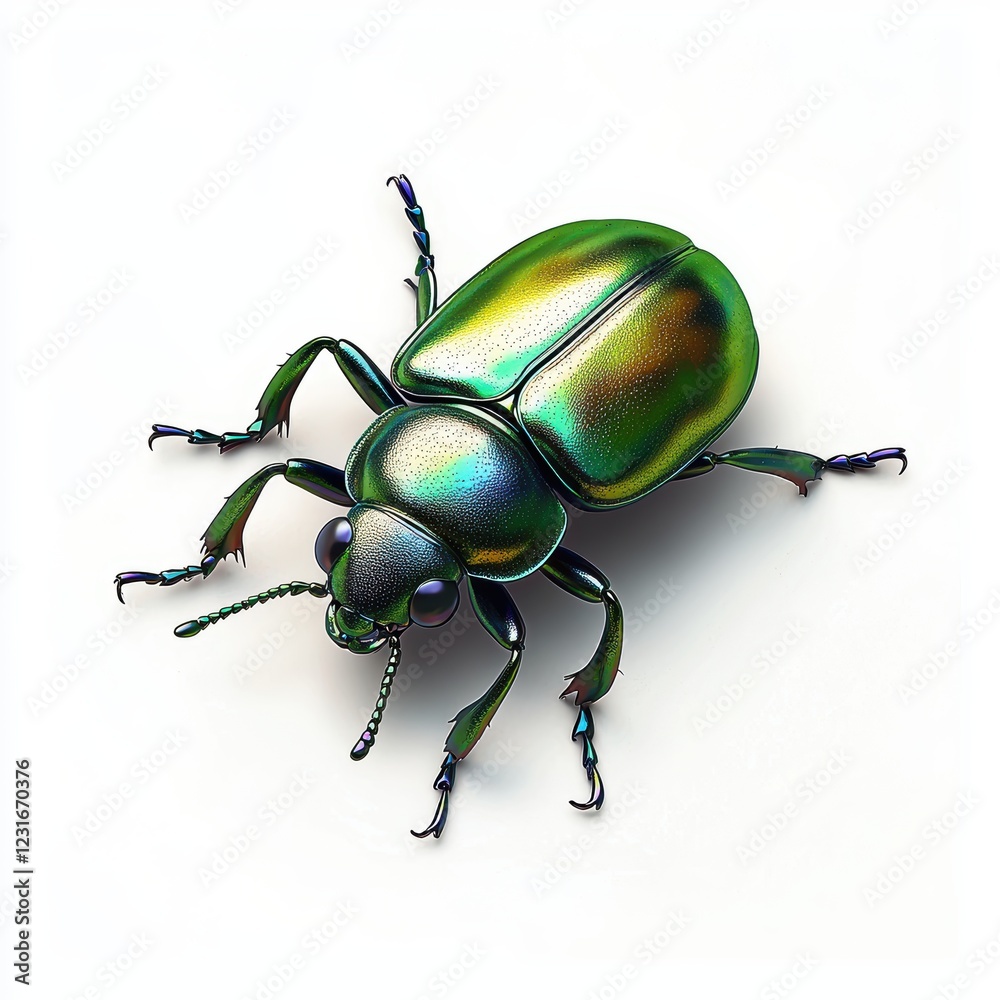 Naklejka premium green jewel beetle with iridescent reflections, isolated on a clean white background