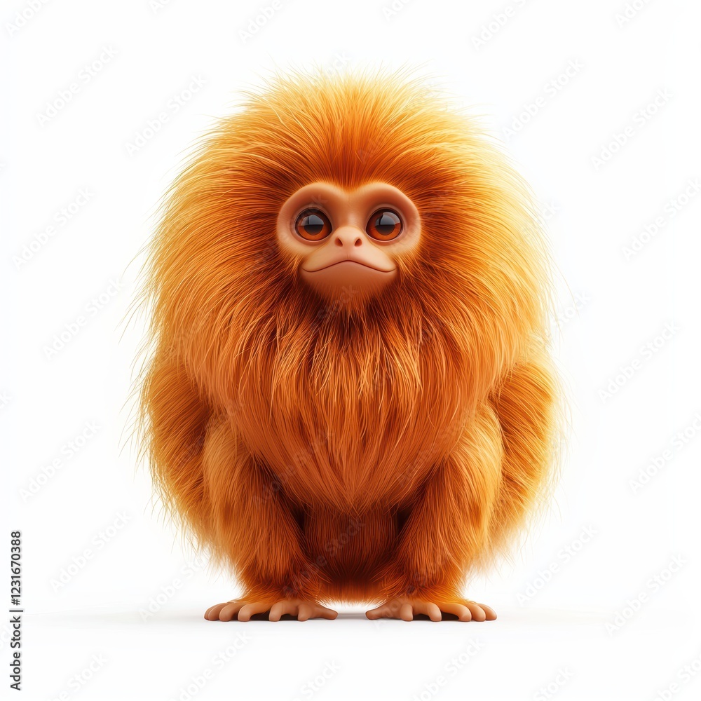 Golden lion tamarin monkey with a fluffy mane, centered on a clean white background Golden lion tamarin monkey with a fluffy mane, centered on a clean white background
