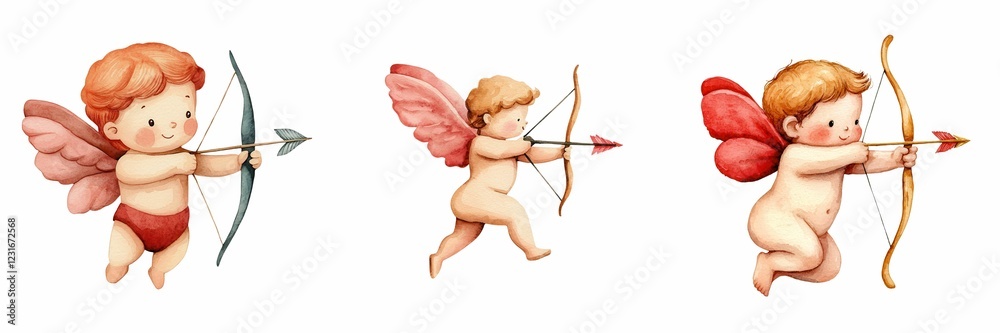 Three cute, winged cherubs with bows, each in different poses, embodying themes of love and playfulness, perfect for Valentine's Day or romantic art. Three cute, winged cherubs with bows, each in different poses, embodying themes of love and playfulness, perfect for Valentine's Day or romantic art.