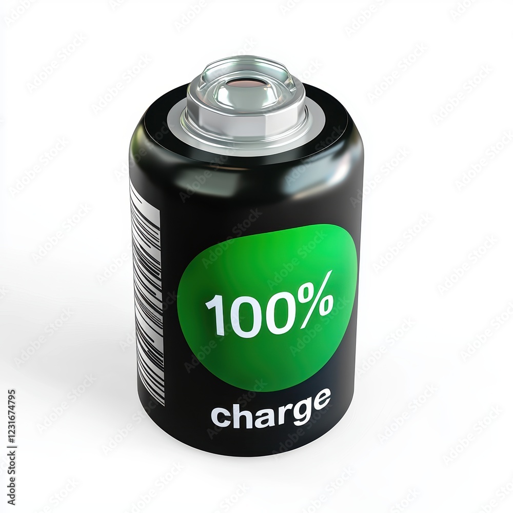 large AA battery with a green 100 charge indicator, isolated on a clean white background large AA battery with a green 100 charge indicator, isolated on a clean white background