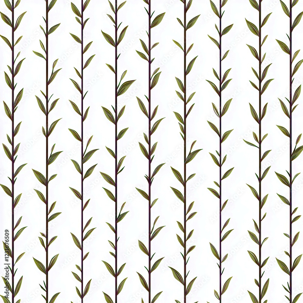 Elegant Botanical Pattern with Vertical Stems and Green Leaves on a Clean White Background for Modern Design Projects and Nature Inspired Themes Elegant Botanical Pattern with Vertical Stems and Green Leaves on a Clean White Background for Modern Design Projects and Nature Inspired Themes