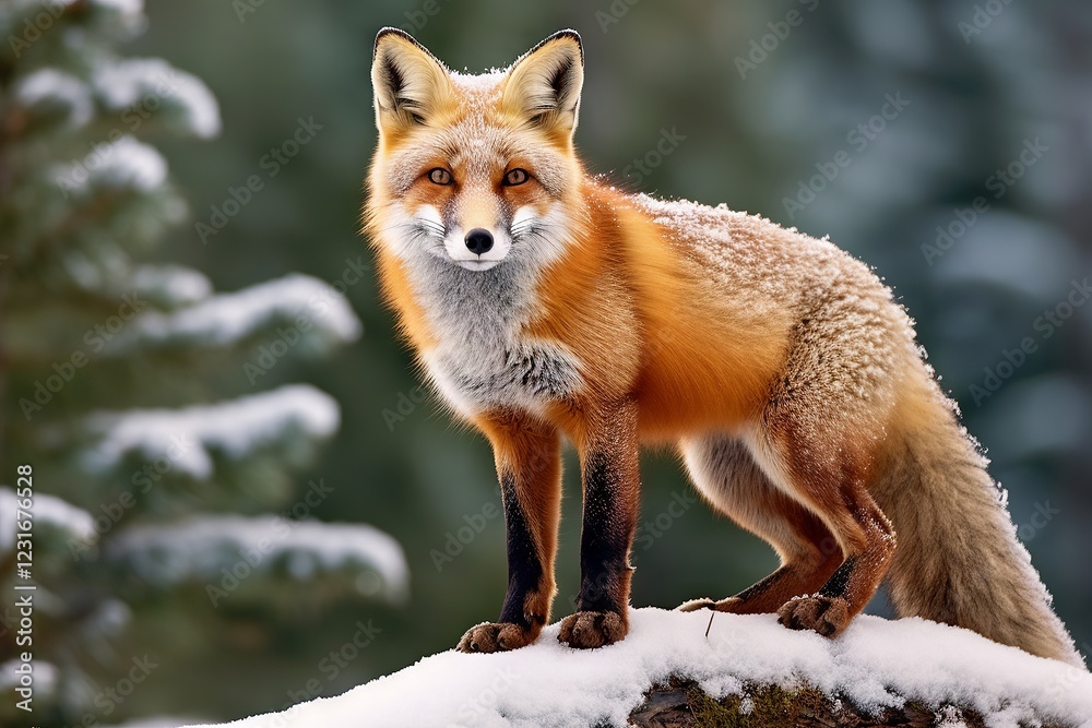 Fototapeta premium Red fox (Vulpes vulpes) standing on snow Generative AI