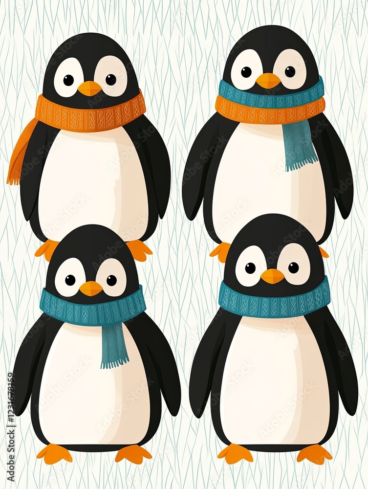 Fototapeta premium seamless pattern style Playful Cartoon Penguins in Seamless Pattern
