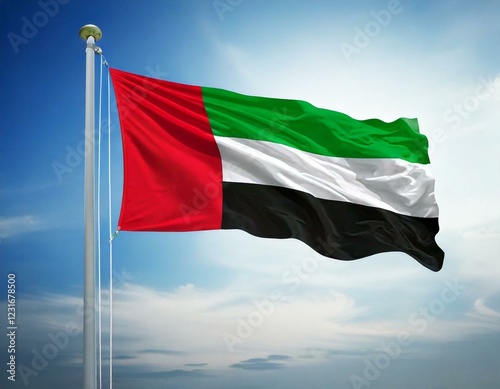 United Arab Emirates national flag waving in the sky photo