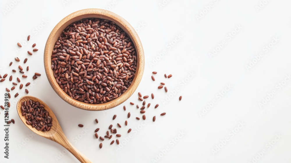 Fresh riceberry grains in wooden bowl on clean white background, showcasing their rich color and texture, perfect for healthy recipes and nutrition Fresh riceberry grains in wooden bowl on clean white background, showcasing their rich color and texture, perfect for healthy recipes and nutrition