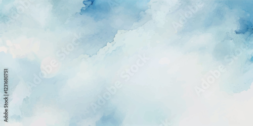 A Dreamlike Watercolor Sky in Light Blue Tones, Complete with Gentle, Fluffy Clouds That Flow Gracefully Across the Sky, Evoking an Atmosphere of Tranquil Beauty and Peacefulness Perfect for Relaxatio