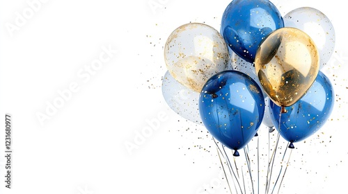 Blue and gold balloons isolated on a transparent or white background