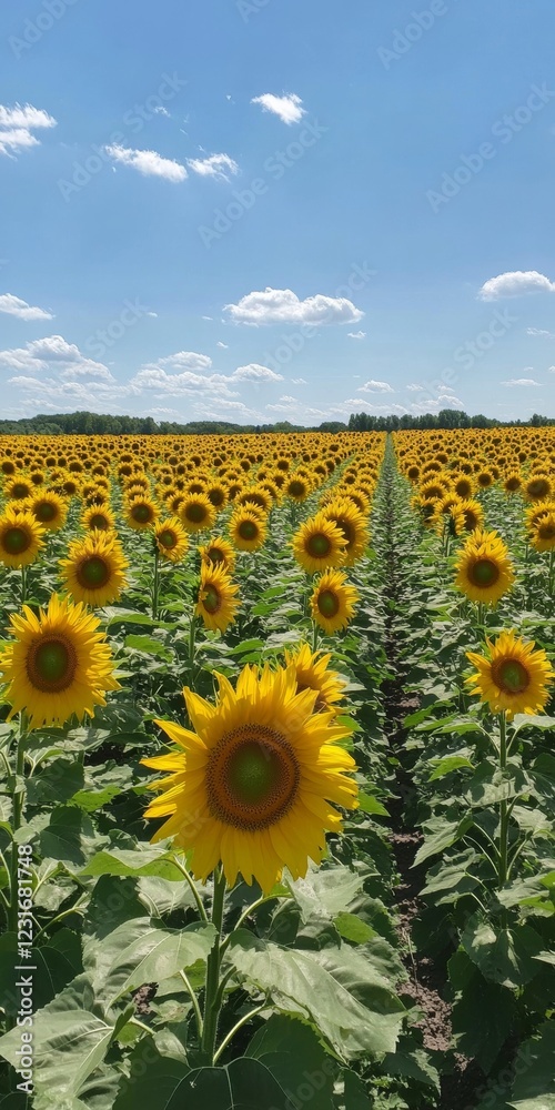 Obraz premium A Stunning Sunflower Field Under a Beautiful Sky
