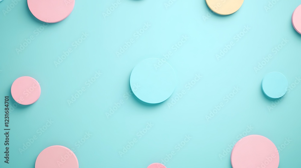 Colorful Circular Shapes Floating on a Soft Blue Background for Modern Design and Artistic Concepts