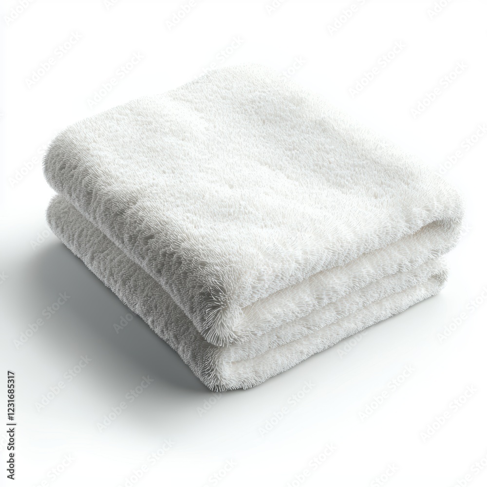 neatly folded fluffy white towel, isolated on a clean white background neatly folded fluffy white towel, isolated on a clean white background