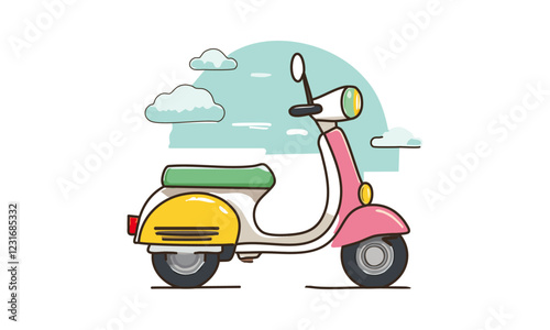 A super cute, chibi-style scooter with rounded features and a pastel color palette