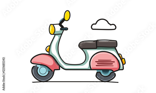 A super cute, chibi-style scooter with rounded features and a pastel color palette