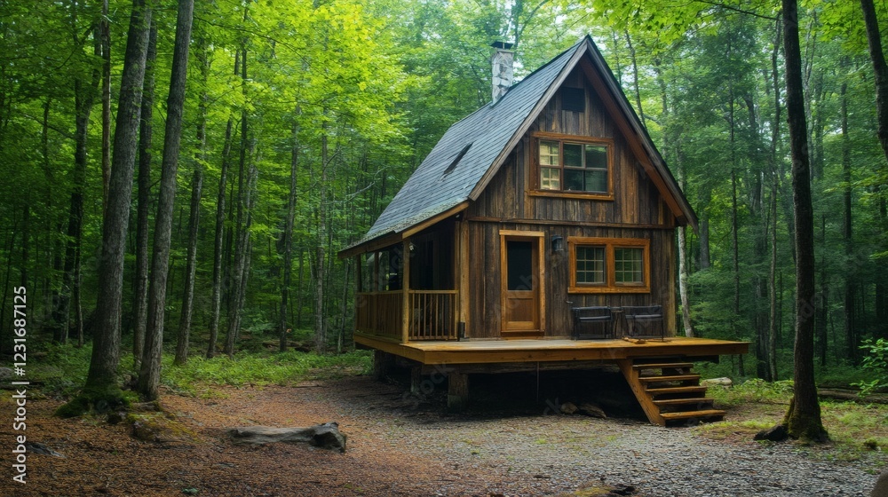 Secluded Wooden Cabin in Lush Green Forest Secluded Wooden Cabin in Lush Green Forest