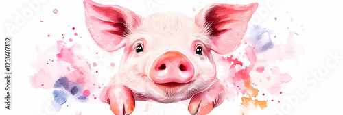 Wallpaper Mural Adorable pig watercolor illustration on white background, perfect for a fun and playful design. Torontodigital.ca