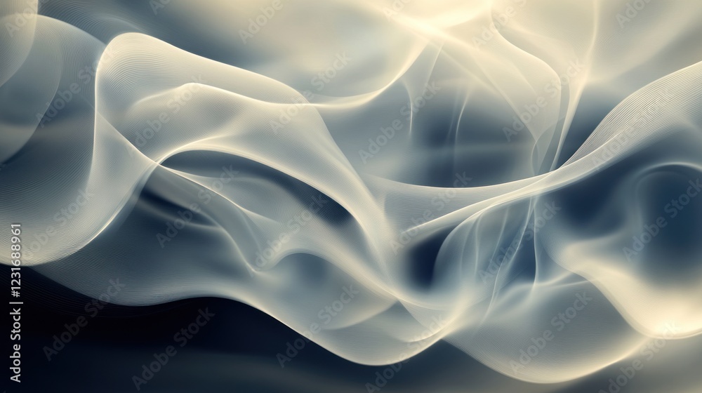 Fototapeta premium Abstract flowing waves of light and shadow create a serene, ethereal atmosphere.