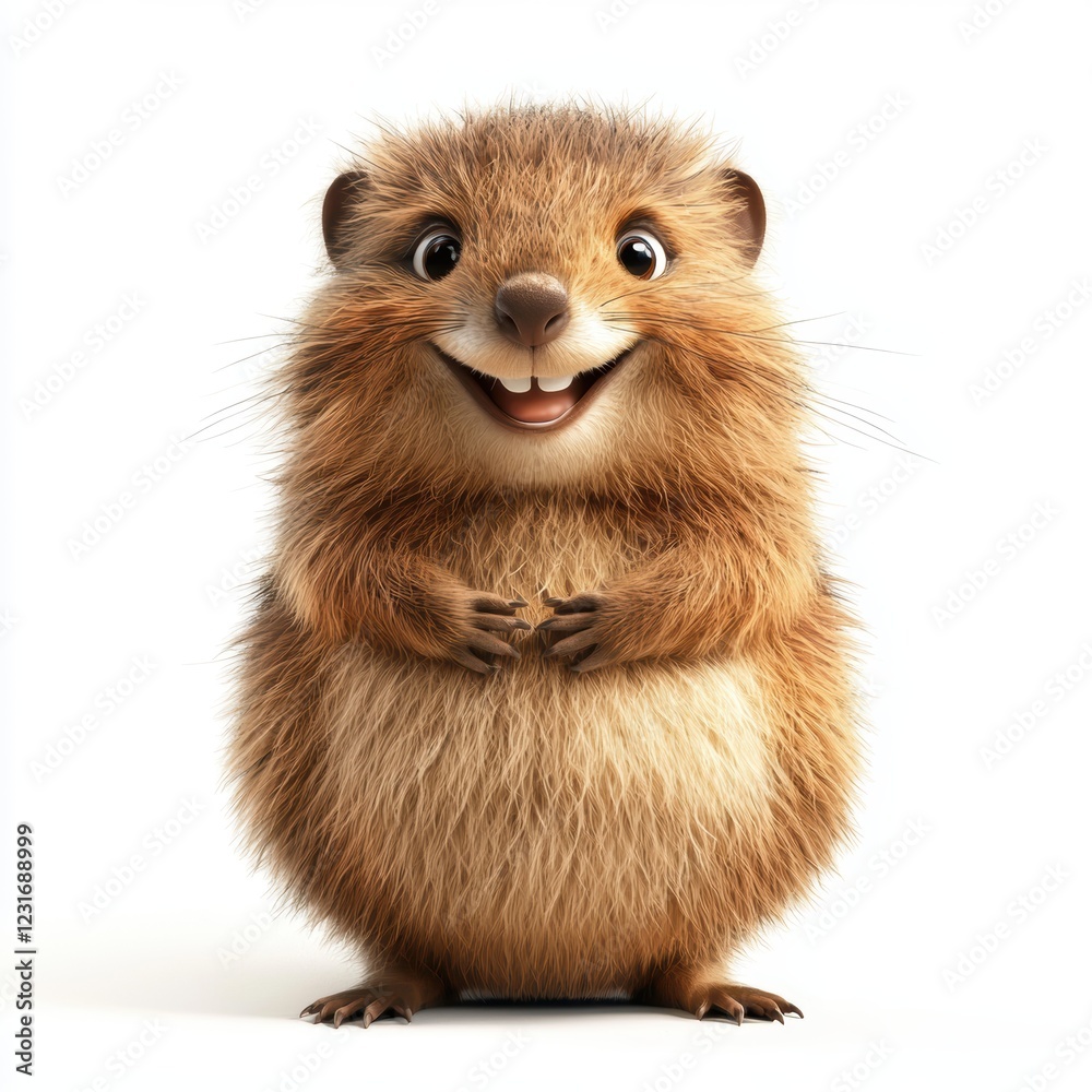 Obraz premium Quokka with a happy expression and fluffy round body, isolated on a clean white background