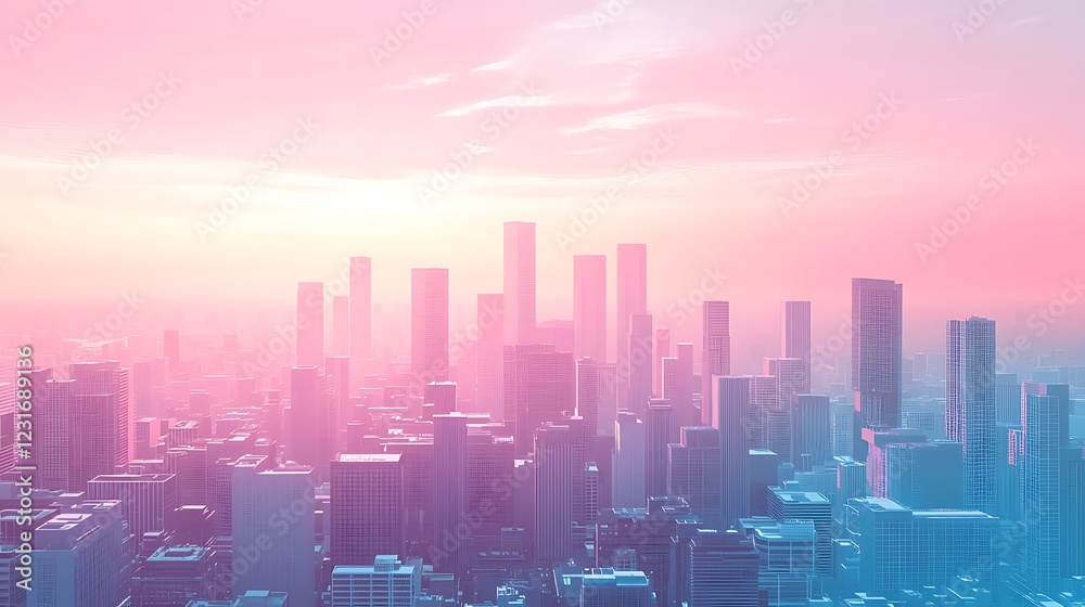 Fototapeta premium Pink and Blue Cityscape Skyline at Sunset