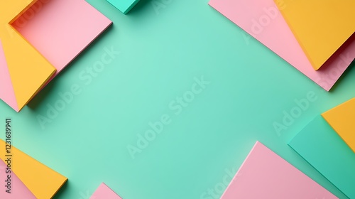 Free Download Colorful Geometric Paper Shapes on Turquoise Background for Creative Design and Artistic Projects - GFXLoad