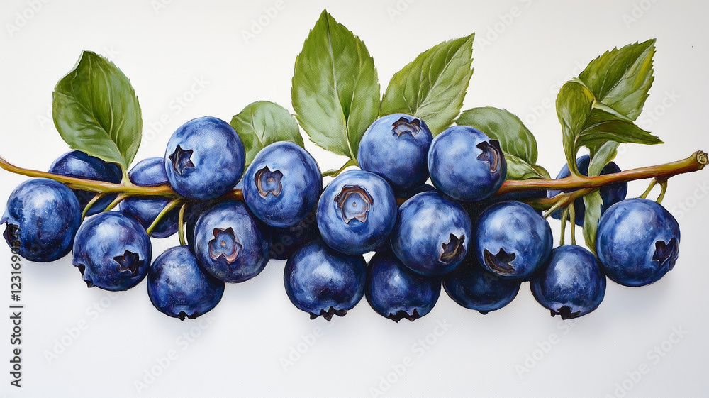 Hyper-realistic cluster of blueberries showing natural texture and gloss on a pure white background. Hyper-realistic cluster of blueberries showing natural texture and gloss on a pure white background.