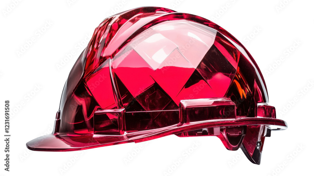 Fototapeta premium Red hard hat shining on transparent background: protecting construction workers