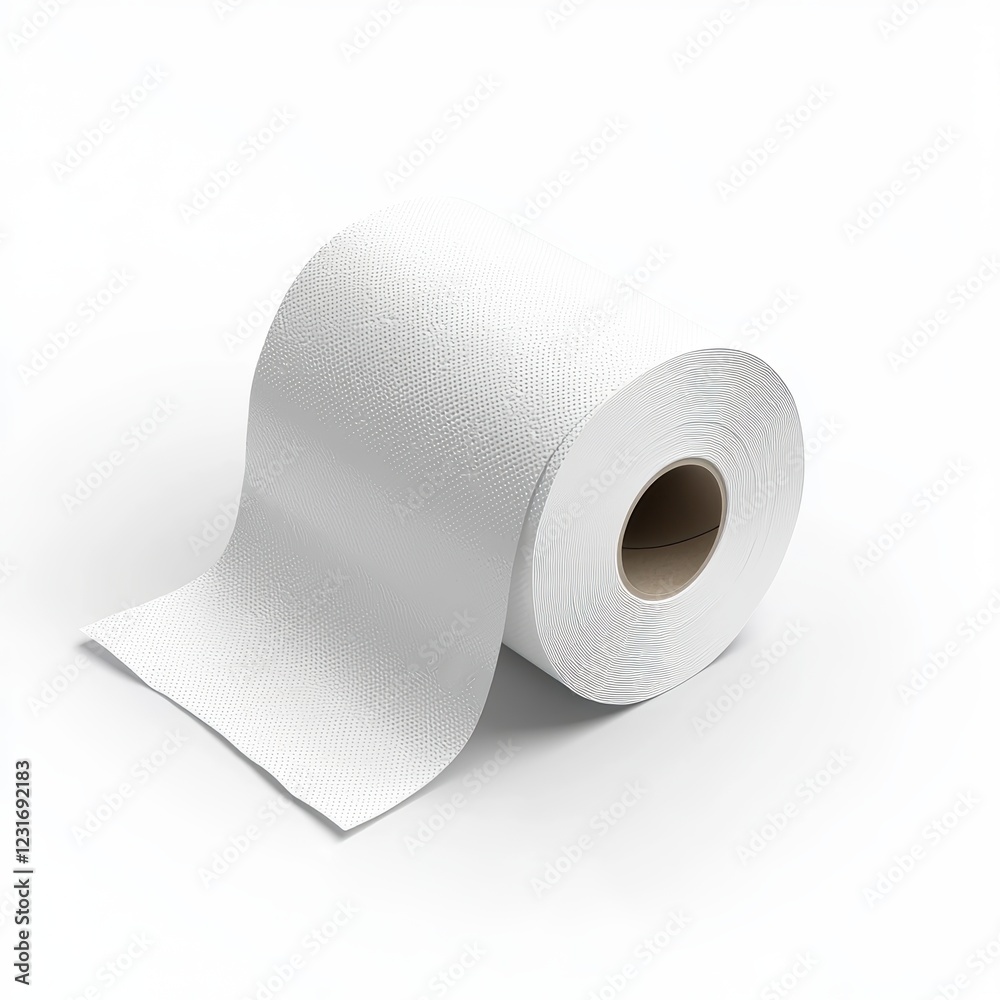 Fototapeta premium single roll of soft white toilet paper with visible texture, isolated on a clean white background