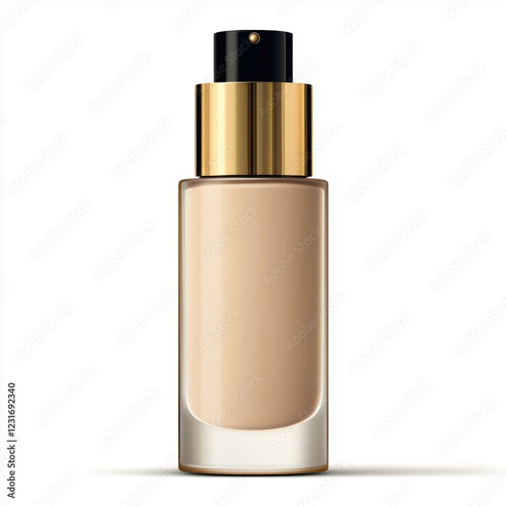 sleek bottle of foundation with a pump, labeled with soft golden accents, isolated on a clean white background sleek bottle of foundation with a pump, labeled with soft golden accents, isolated on a clean white background