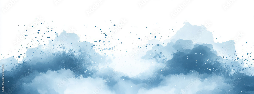 serene blue gradient background with soft clouds and splashes, creating calming atmosphere. Ideal for various design projects