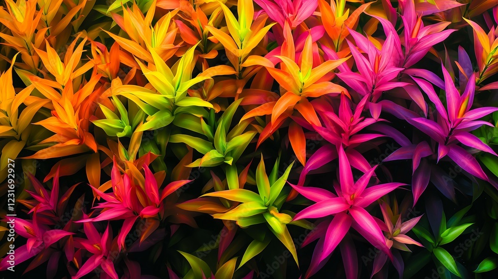 Colorful house plants in pink, orange, green, and purple colors. Background, Summer concept.