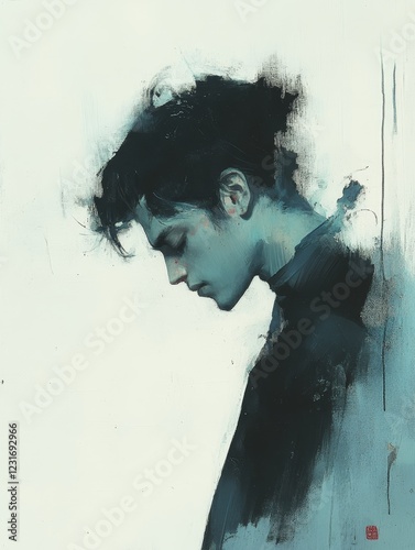 Melancholy Portrait: A Study in Teal and Shadow