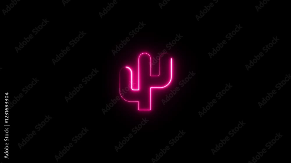 cactus tree icon with a glowing neon effect on black background. 4k motion graphic cactus tree icon with a glowing neon effect on black background. 4k motion graphic