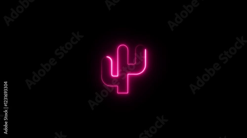 Wallpaper Mural cactus tree icon with a glowing neon effect on black background. 4k motion graphic Torontodigital.ca